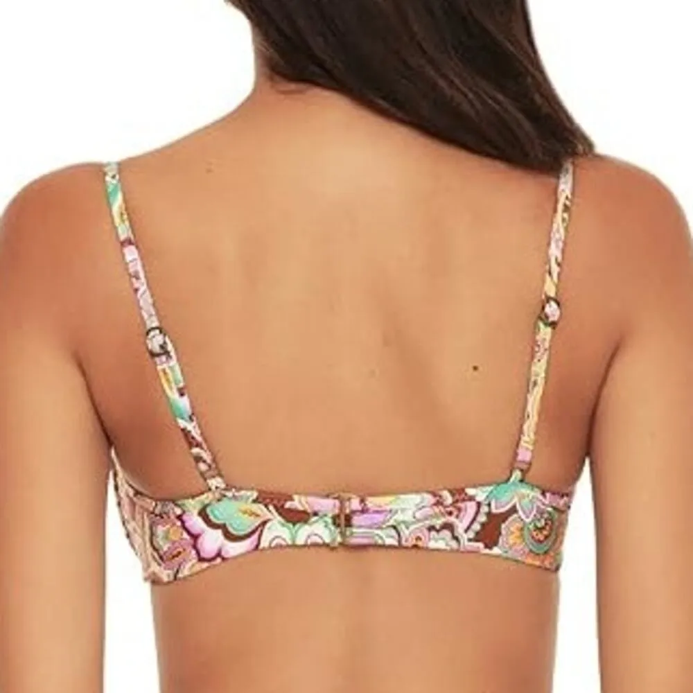BECCA Groovy Vanessa Twist Underwire Swim Bikini Top Purple Paisley Floral Med - Image 2