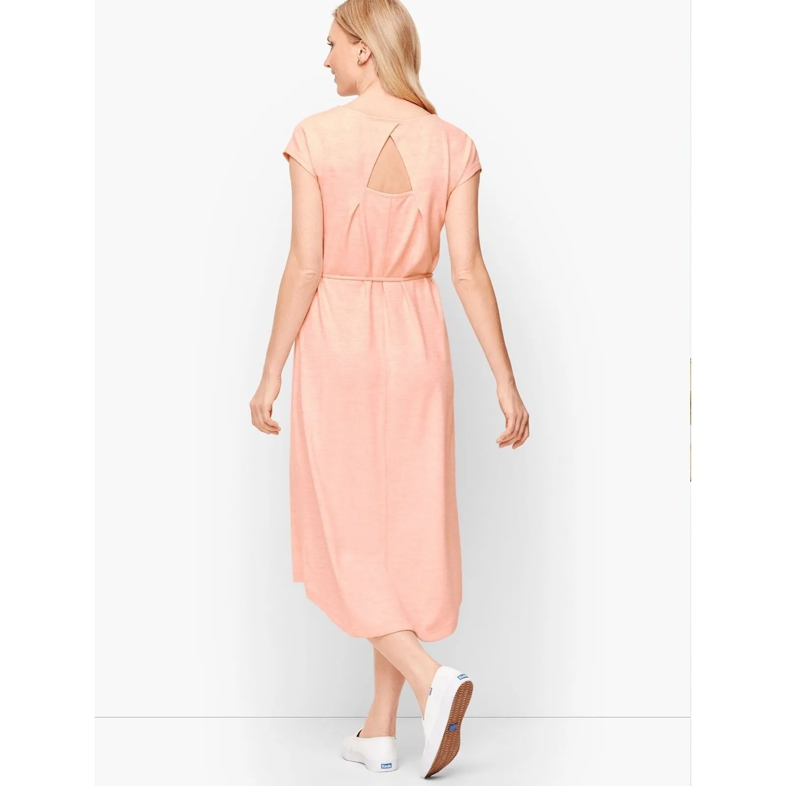 Talbots Women's Cut Out Back‎ Knit Midi Stretch Dress Peach Blossom Size L - Image 3