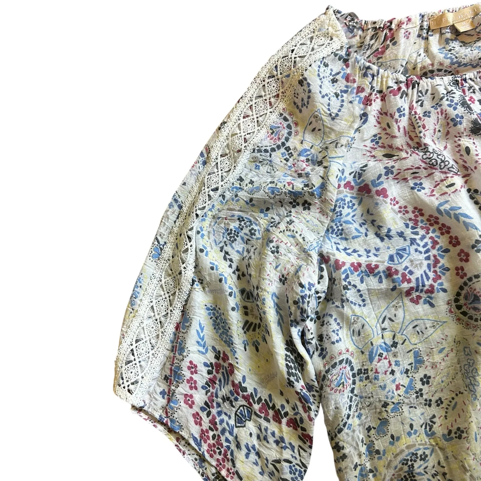 Hope & Harlow Top NWT Cloud Dancer Multi Color Paisley Floral SZ 1X Crochet Boho Blue - Image 3