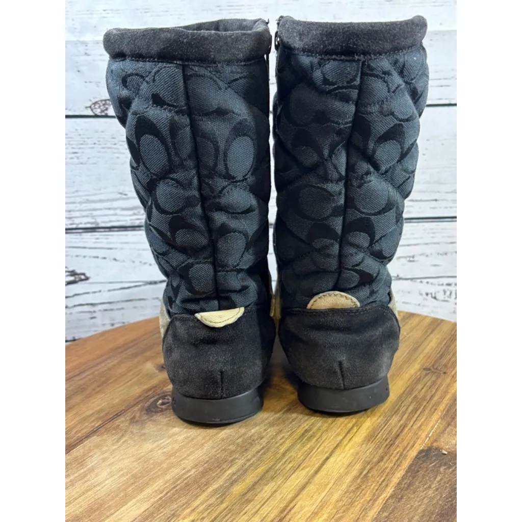 Women's Coach Black Quilted Winter Boots Gold Strap US 7 - Image 9