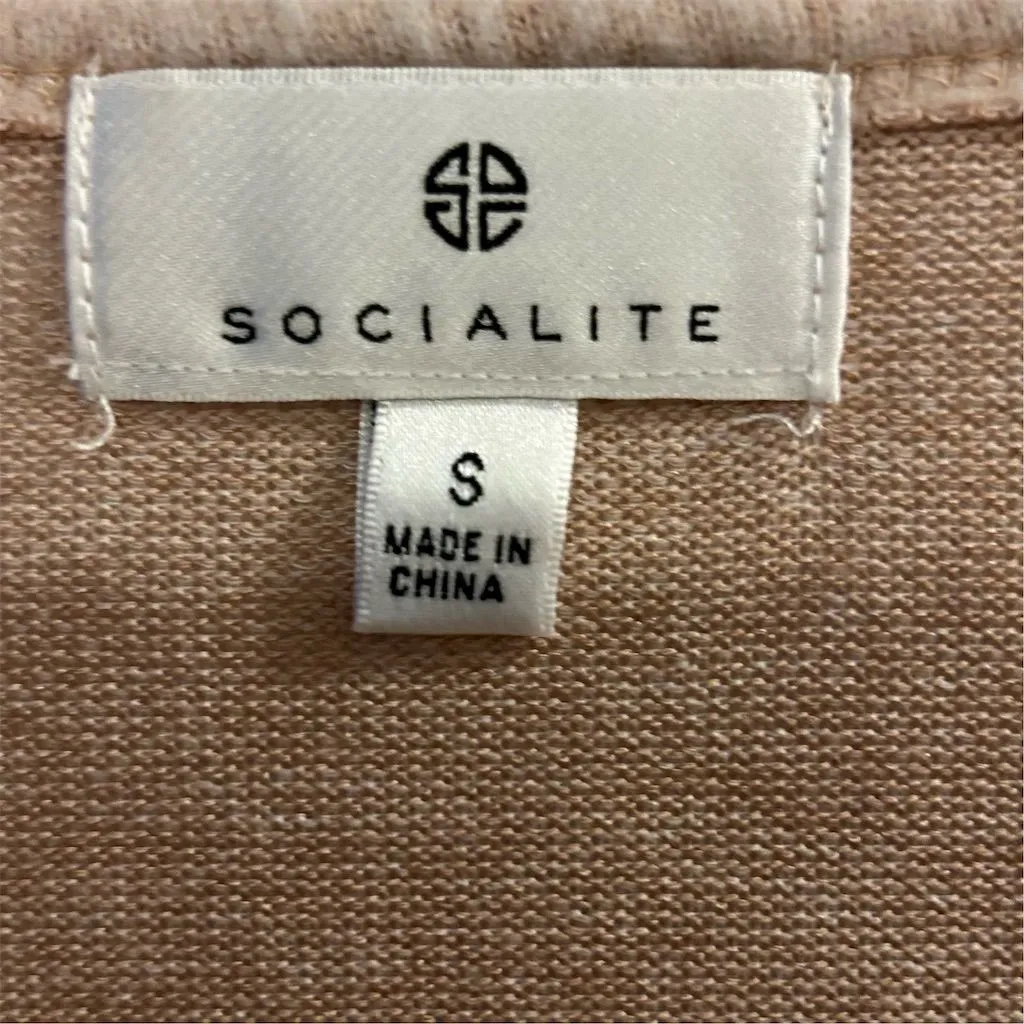 Socialite Women's Beige V-Neck Long Sleeve Blouse Size S Casual Top - Image 6