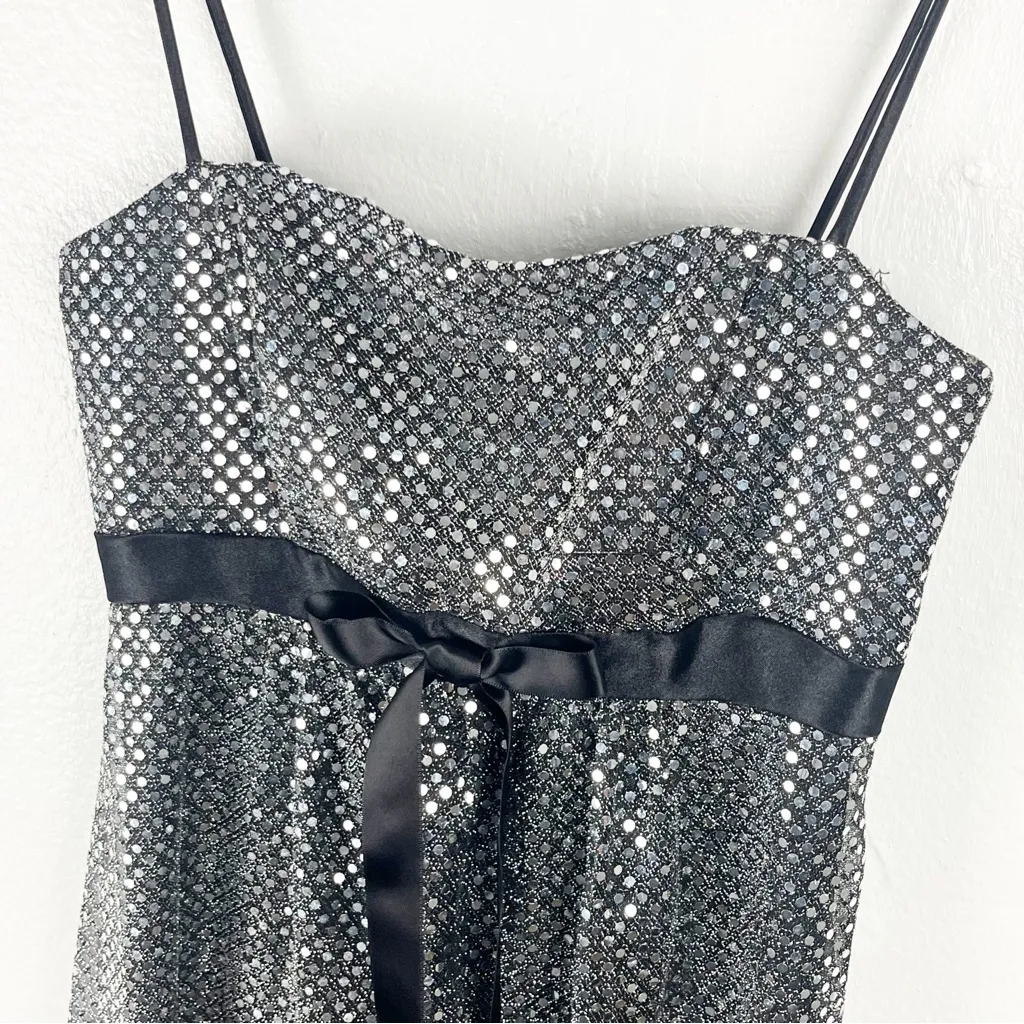 JESSICA McCLINTOCK For Gunne Sax Black Sequin Bow Waist Holiday Party Dress 1 - Image 7