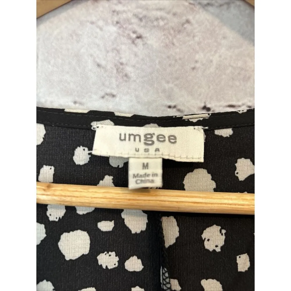 Umgee Babydoll V Neck Dress Womens  M Black White‎ Animal Print - Image 2