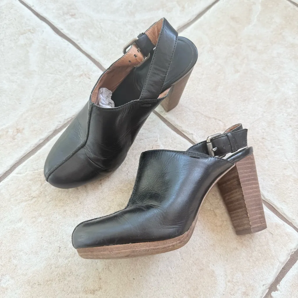 Madewell  Black Leather Edmund Slingback Ankle Strap Heeled Clogs 6.5 - Image 9
