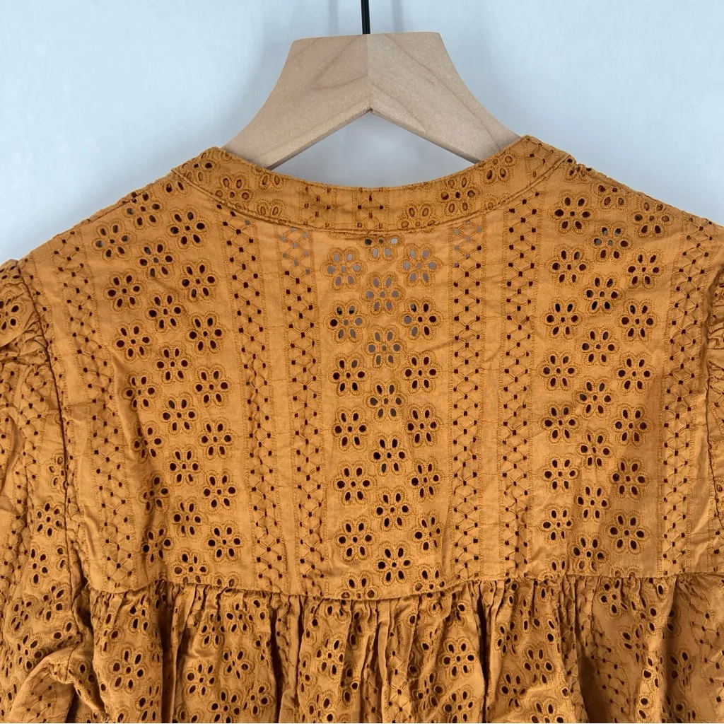 Madewell Eyelet‎ Double Tie Peasant Top Carrot Cake 100% Cotton Size S - Image 9