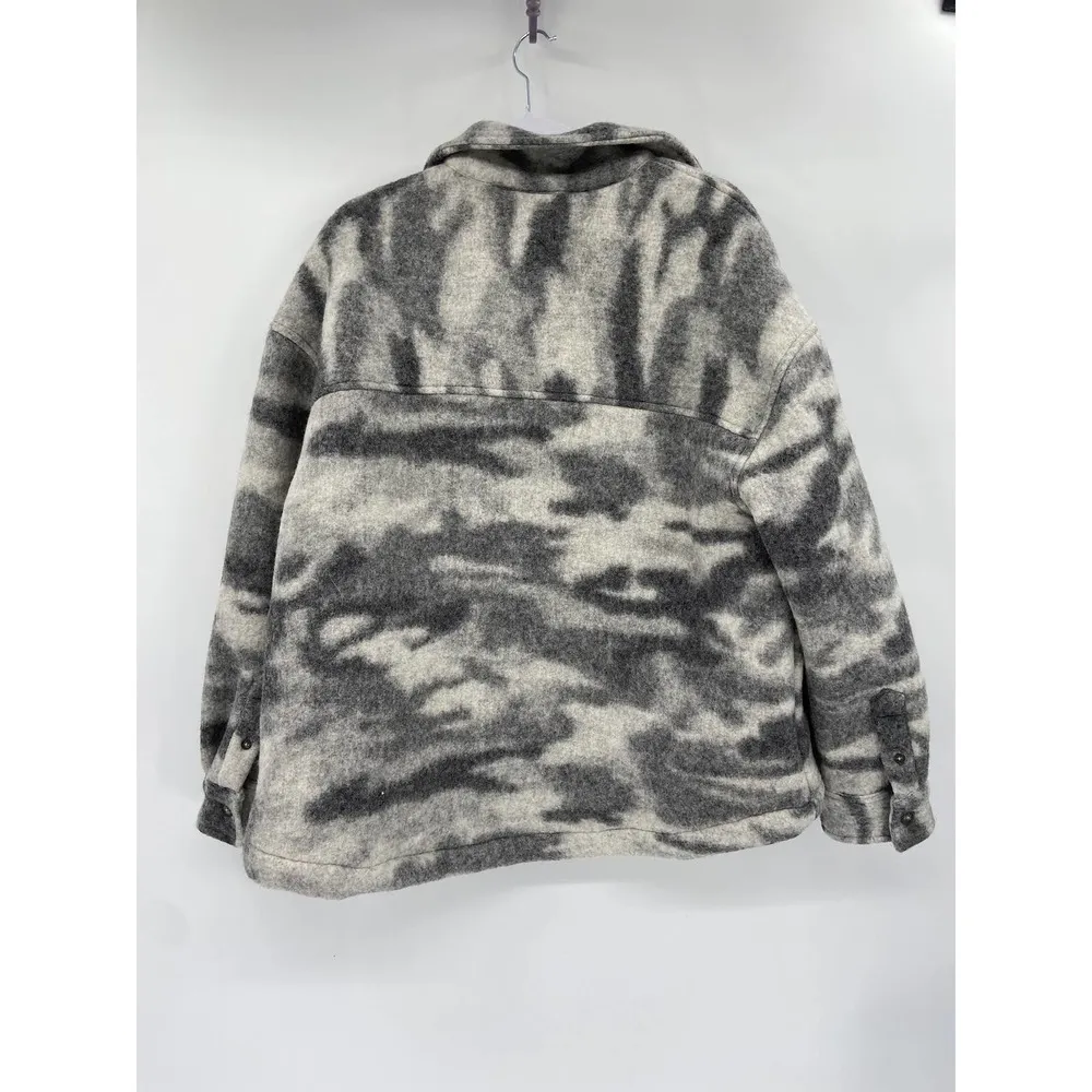 All Saints Fenix Grey Sherpa Wool Blend Camo Print Button Up Jacket Size 10 NWT - Image 5