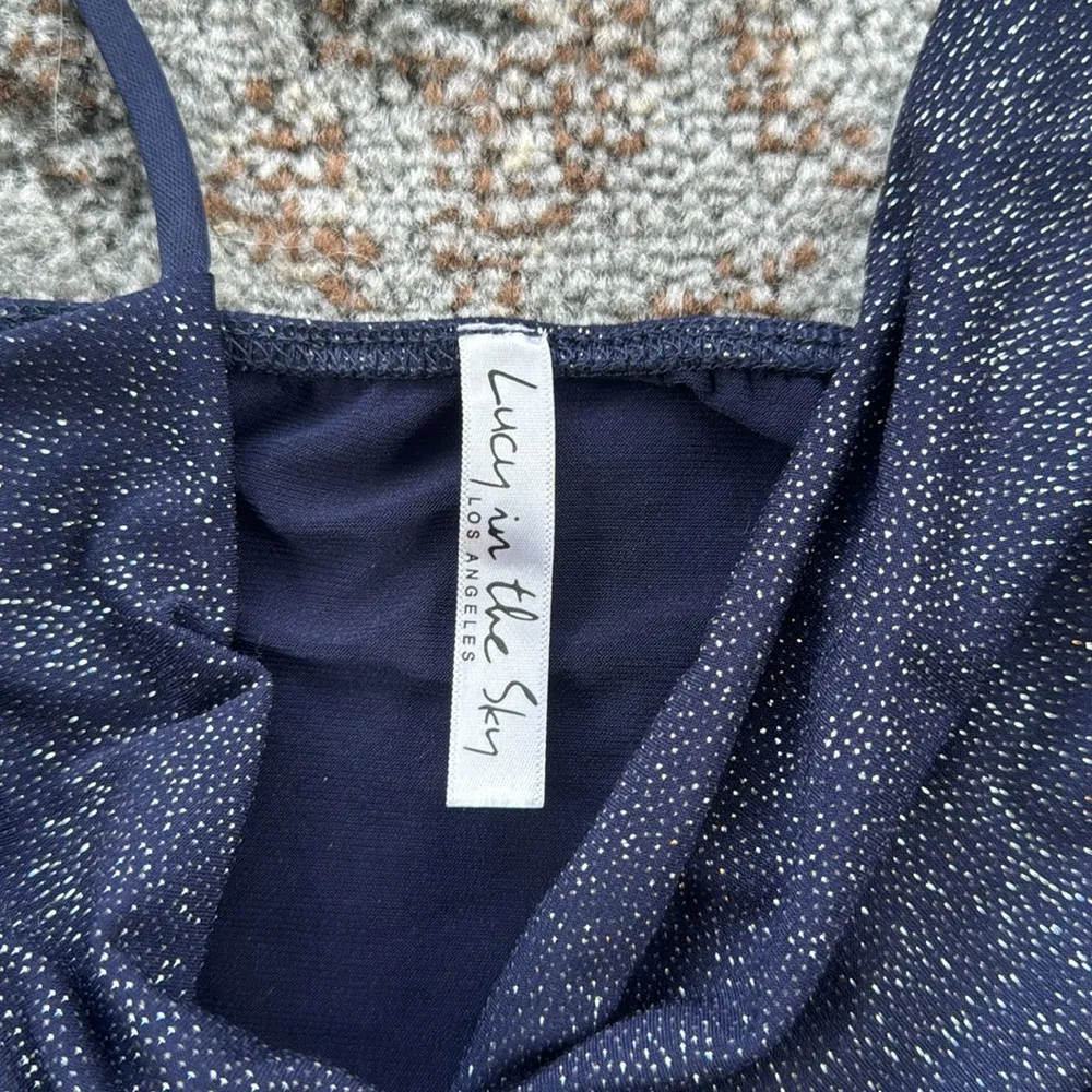 Lucy In The Sky Twist Front Glitter Crop Top Navy Medium - Image 3