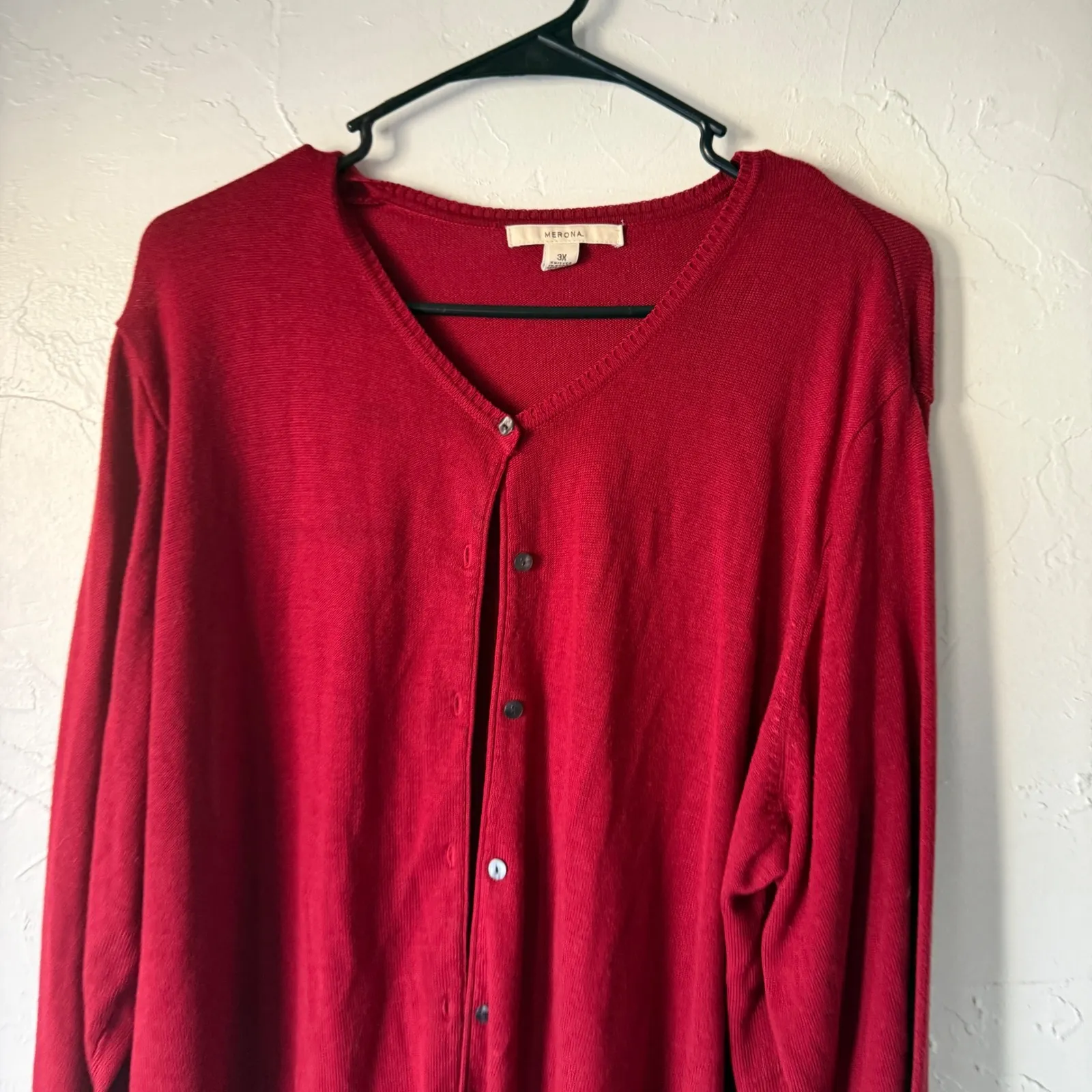 Merona‎ Red Cardigan Button Front Long Sleeve Ribbed Hem V Neck Women's 3X - Image 2