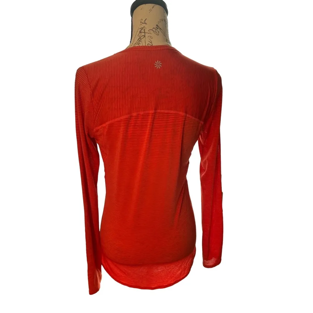 Athleta Small Orange Red Striped Long Sleeved Workout Shirt - Image 7