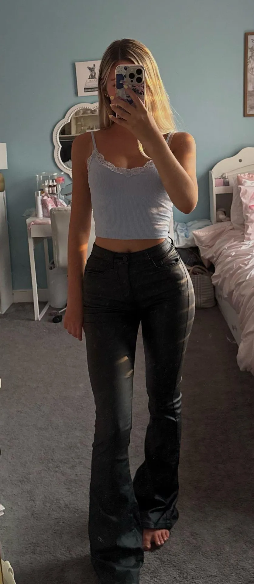 Edikted Black Leather flare Pants - Image 2