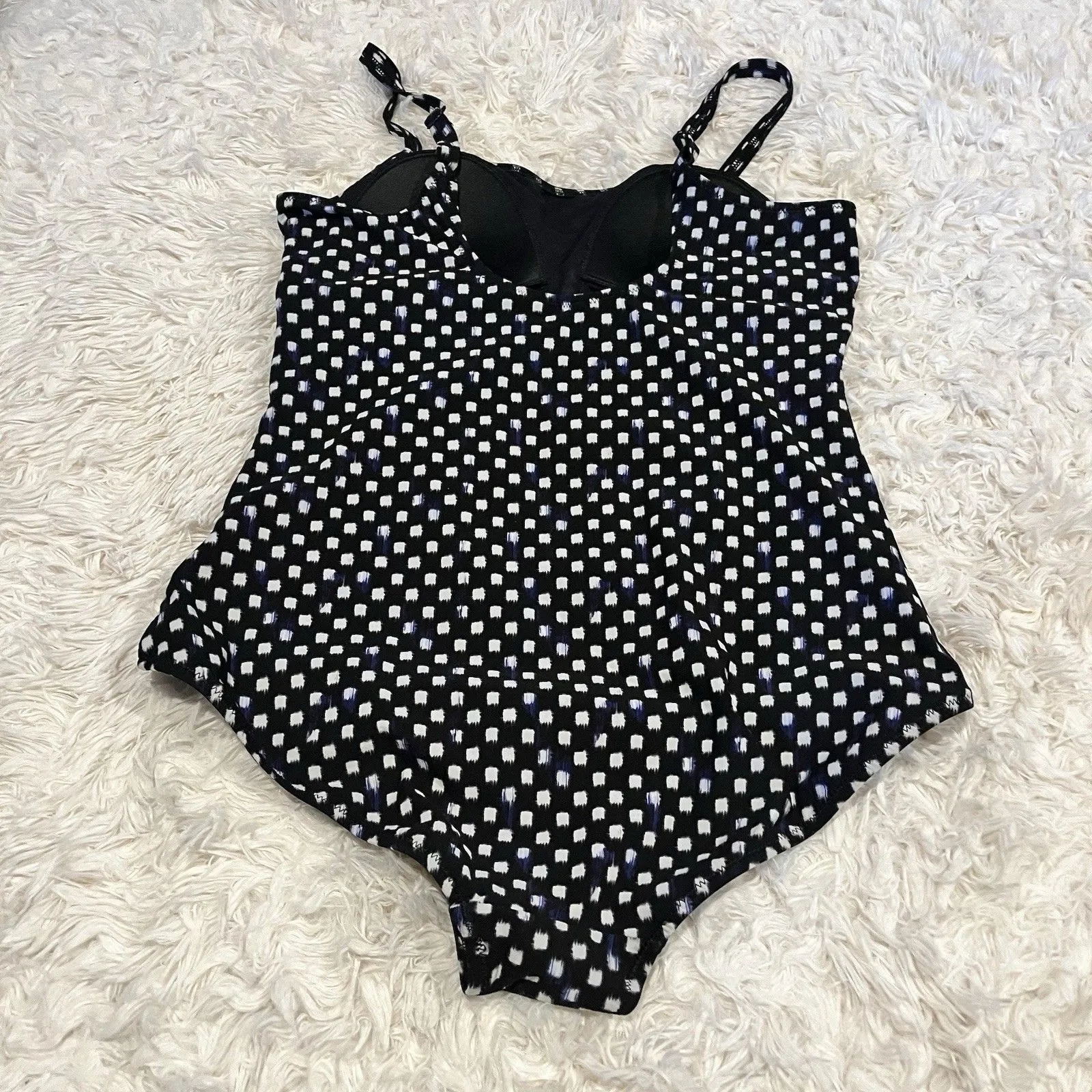 Profile By Gottex Women's One Piece Swimsuit Black Blue White Print Size 12 EUC - Image 8