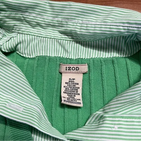 IZOD Faux Layer Collared Sweater Womens Small Green Striped Vintage Y2K‎ - Image 4