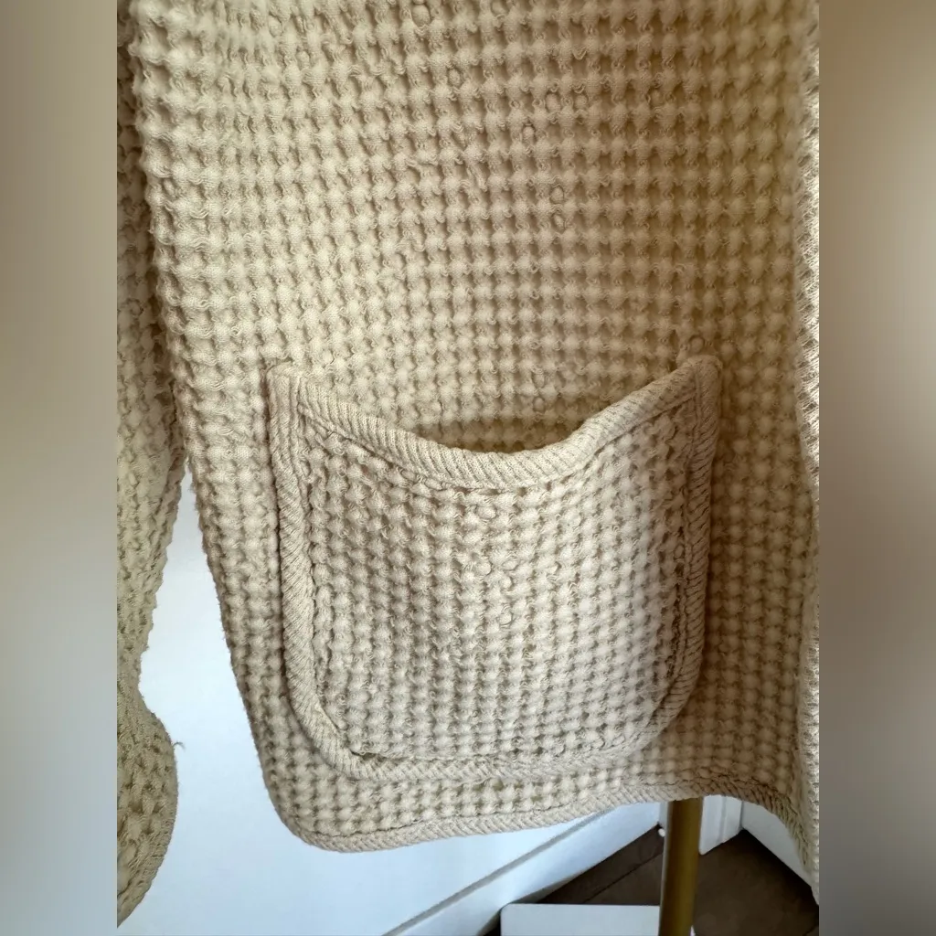Women’s Cream Waffle Knit Button Down Jacket Sz L Lagenlook Scandi‎ Girl Coastal Yellow Size L - Image 8