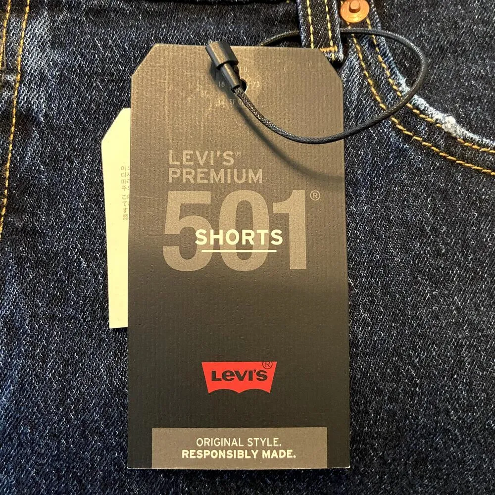 Levi's 501 Shorts Button Fly Mid Thigh High Rise Fray Hem Dark Wash 22W NWT - Image 4