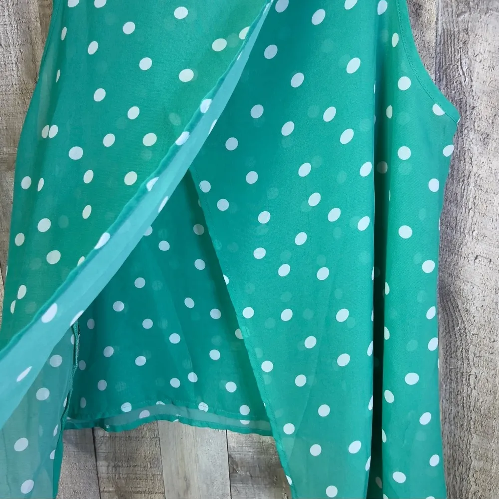 Only You Size Large Lattice Strap Polka Dot Tank Top with Split Open Back Green - Image 5