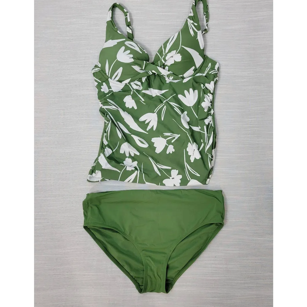 Anne Cole Womens Swimsuit Size M Green Twist Front Underwire Tankini & Bottoms - Image 14