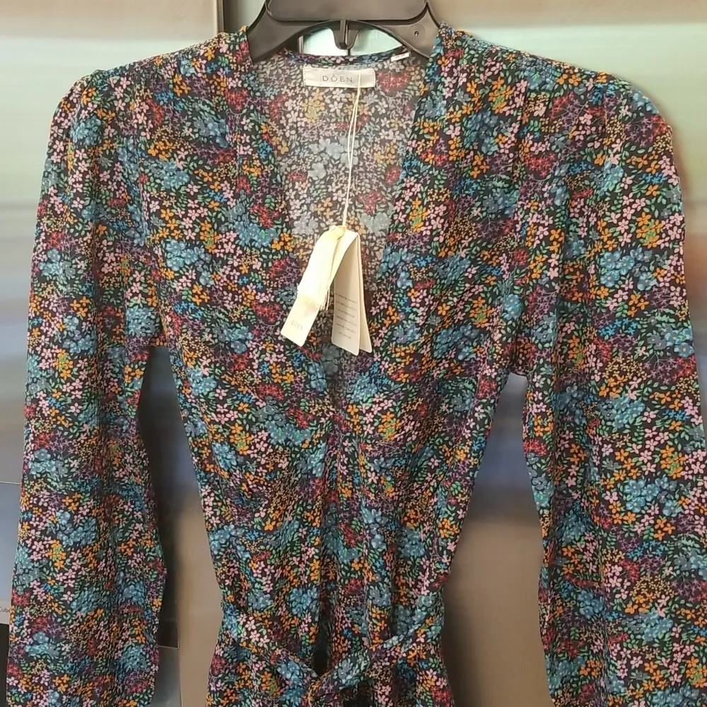 💕DOEN💕 Charleston Dress ~ Navy Lady Bird Floral Long Sleeve Cotton XS NWT - Image 11