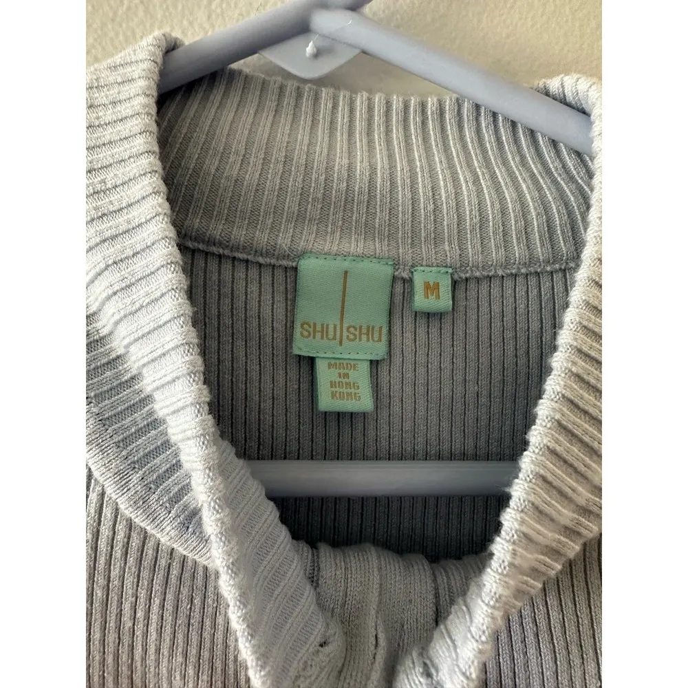 Shu Shu Full Zip Sweater Ribbed Long Sleeve Mock Neck Dusty Baby Blue Medium - Image 4