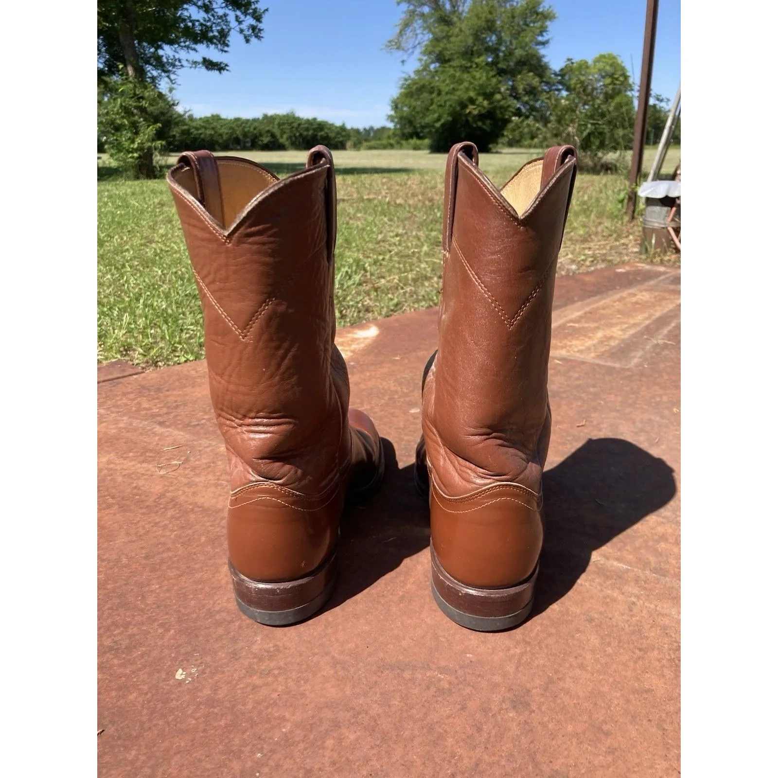 90s Justin Roper Womens 7B Brown Leather Cowboy Western Boots L3802 Cognac Vtg Size 7 - Image 4