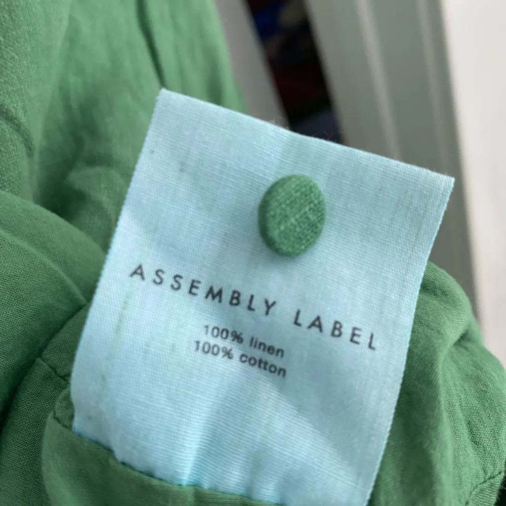 Assembly Label Linen Rounded Neckline Sleeveless A Line Green Midi Dress Size 10 - Image 7