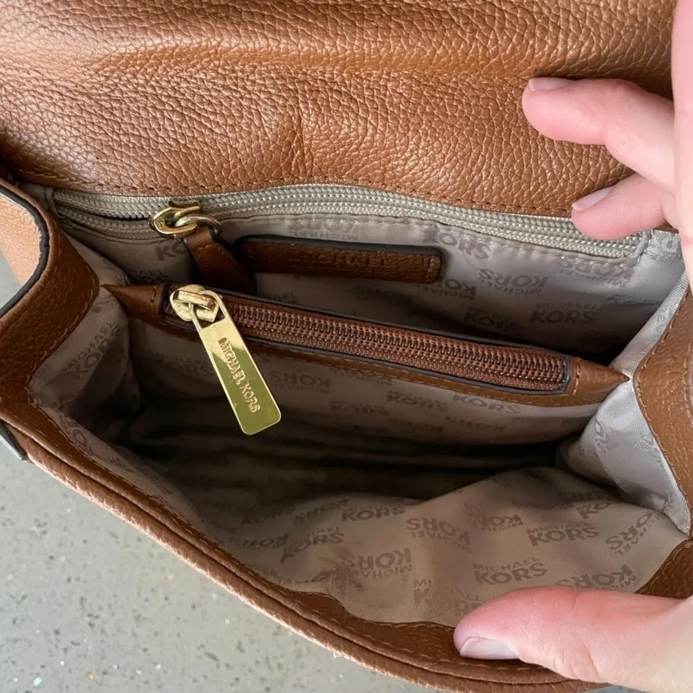 Michael Kors Mini Bag Karson Satchel Woven Brown Yellow Leather crossbody - Image 7