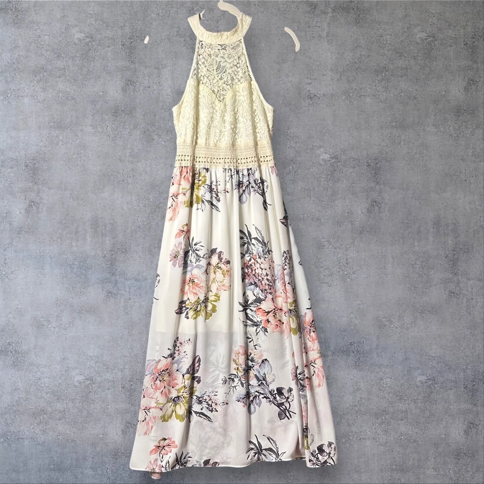 Venus Floral Maxi Dress Womens‎ 4 Cream Lace Halter Sleeveless Party Cocktail - Image 2