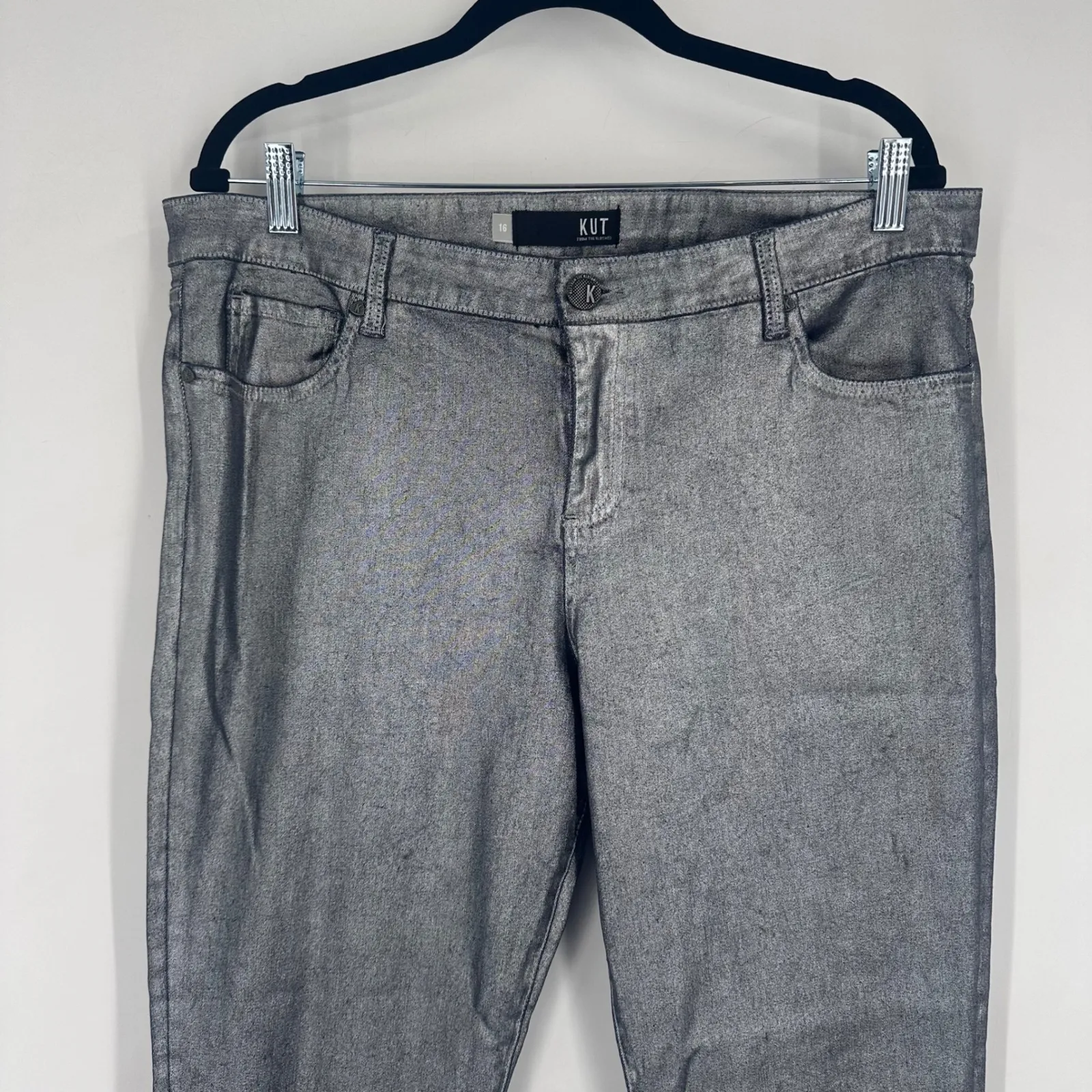 KUT‎ From The Kloth Connie Ankle Skinny Silver Metallic Jeans Size 16 Womens - Image 4