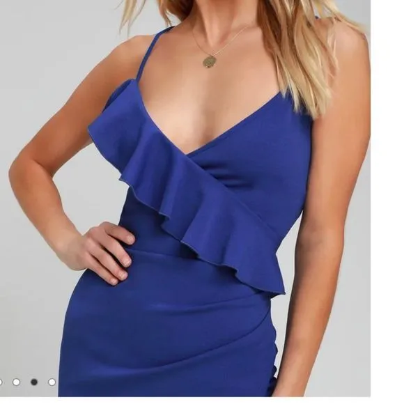 Lulus Keep on Flourishing Blue Ruffled Asymmetrical Bodycon Dress XL‎ - Image 3