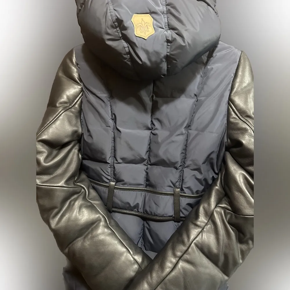 Mackage Leather Sleeves Navy Blue/Black PUFFER Jacket Size XS EUC - Image 7