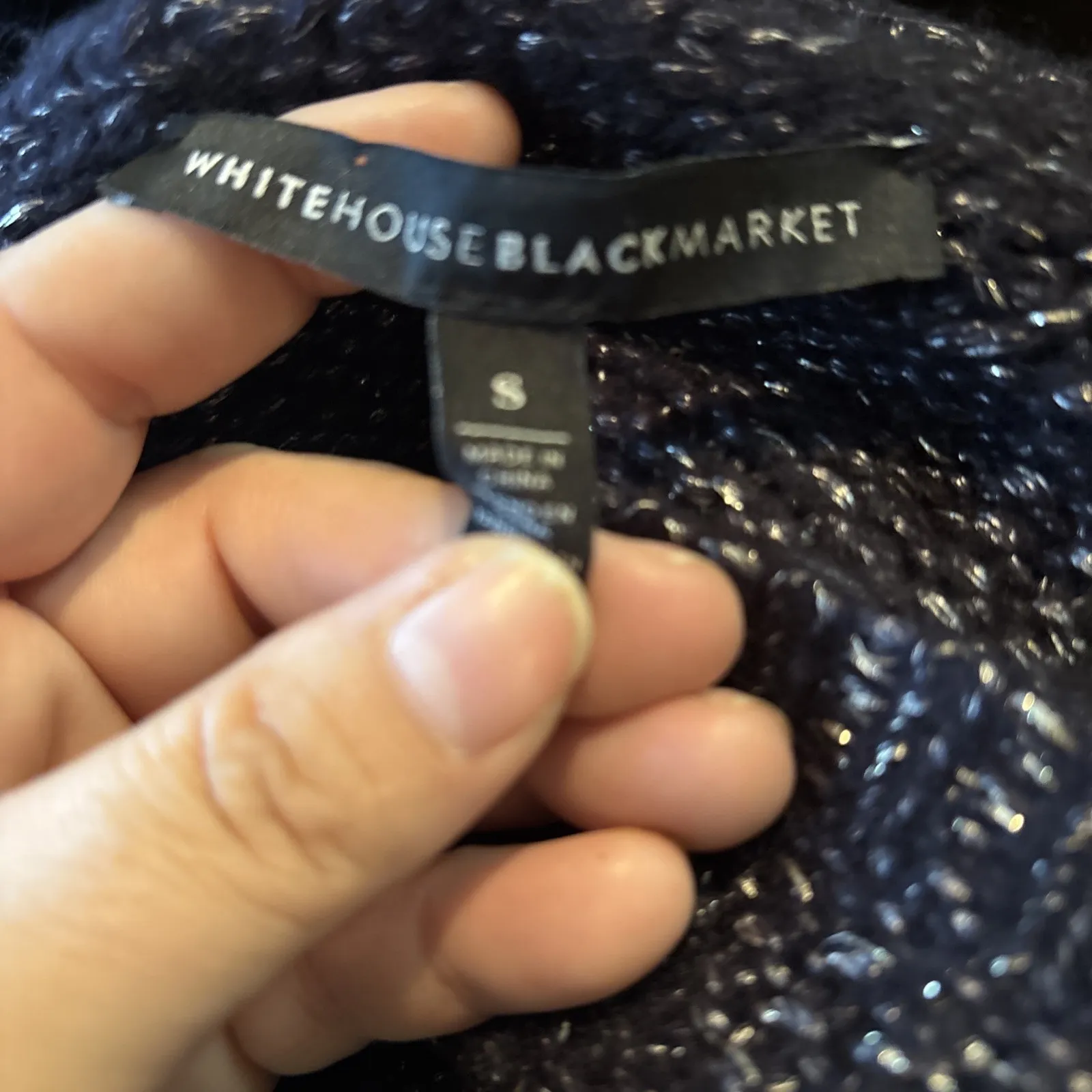 White‎ House Black Market Sweater Small Blue  Silver Metallic Knit Boat Neck - Image 4