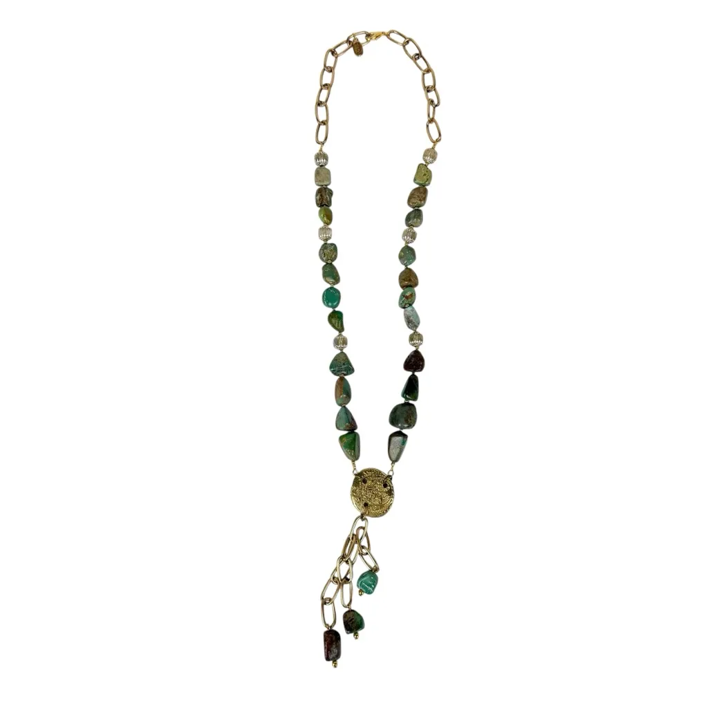 Julio Designs Semi Precious Stone Medallion Coin Gold Chain Pendant Necklace - Image 10