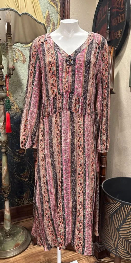 Women's Soft Surroundings Long Sleeve Dress PS Pink Black Striped - Image 1