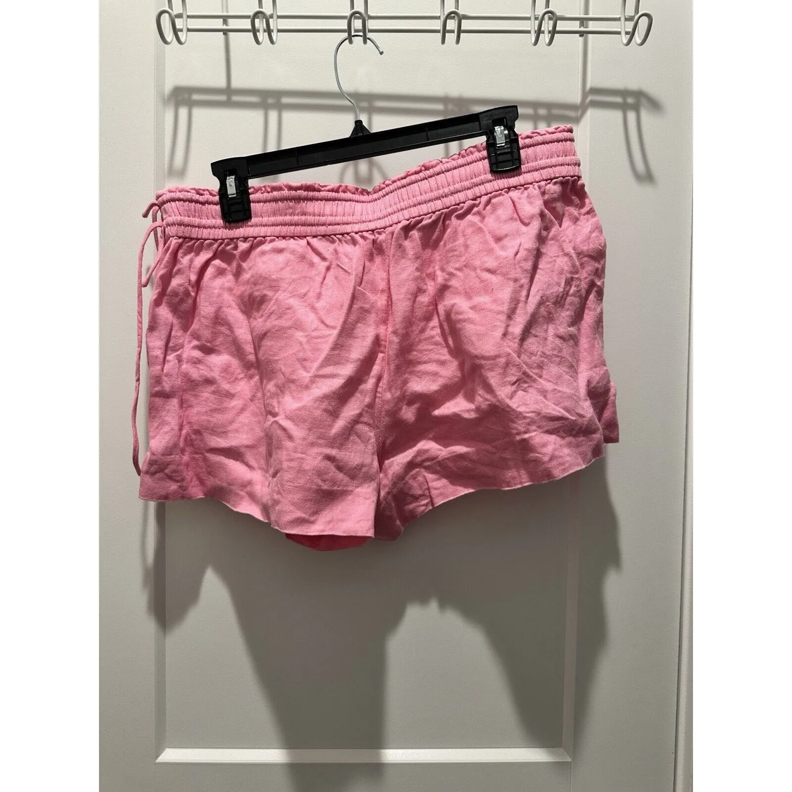 J. Crew Linen Relaxed Fit Mid Rise Shorts Elastic Tie Waist Pockets L Pink Size L - Image 2