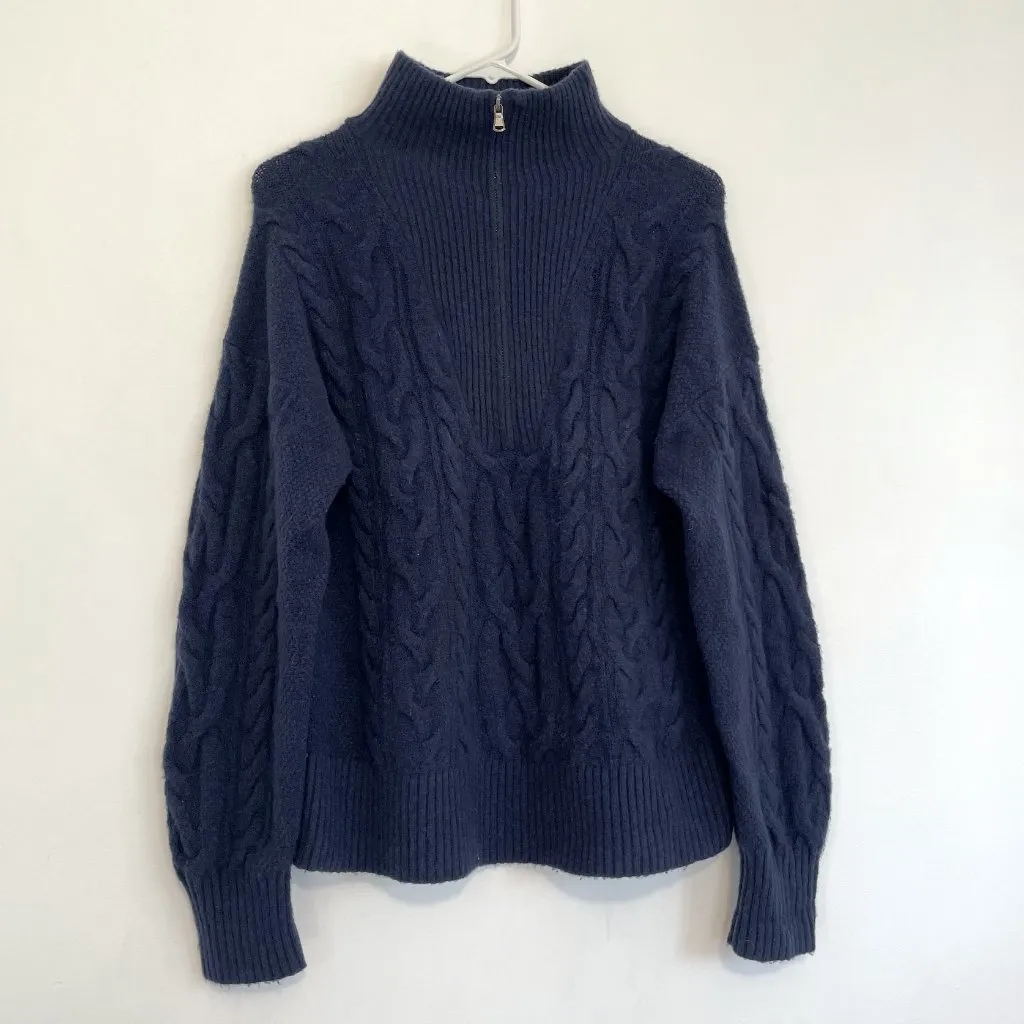 J. CREW Cable Knit Half Zip Sweater Supersoft Yarn Navy Blue MERINO WOOL ALPACA - Image 2