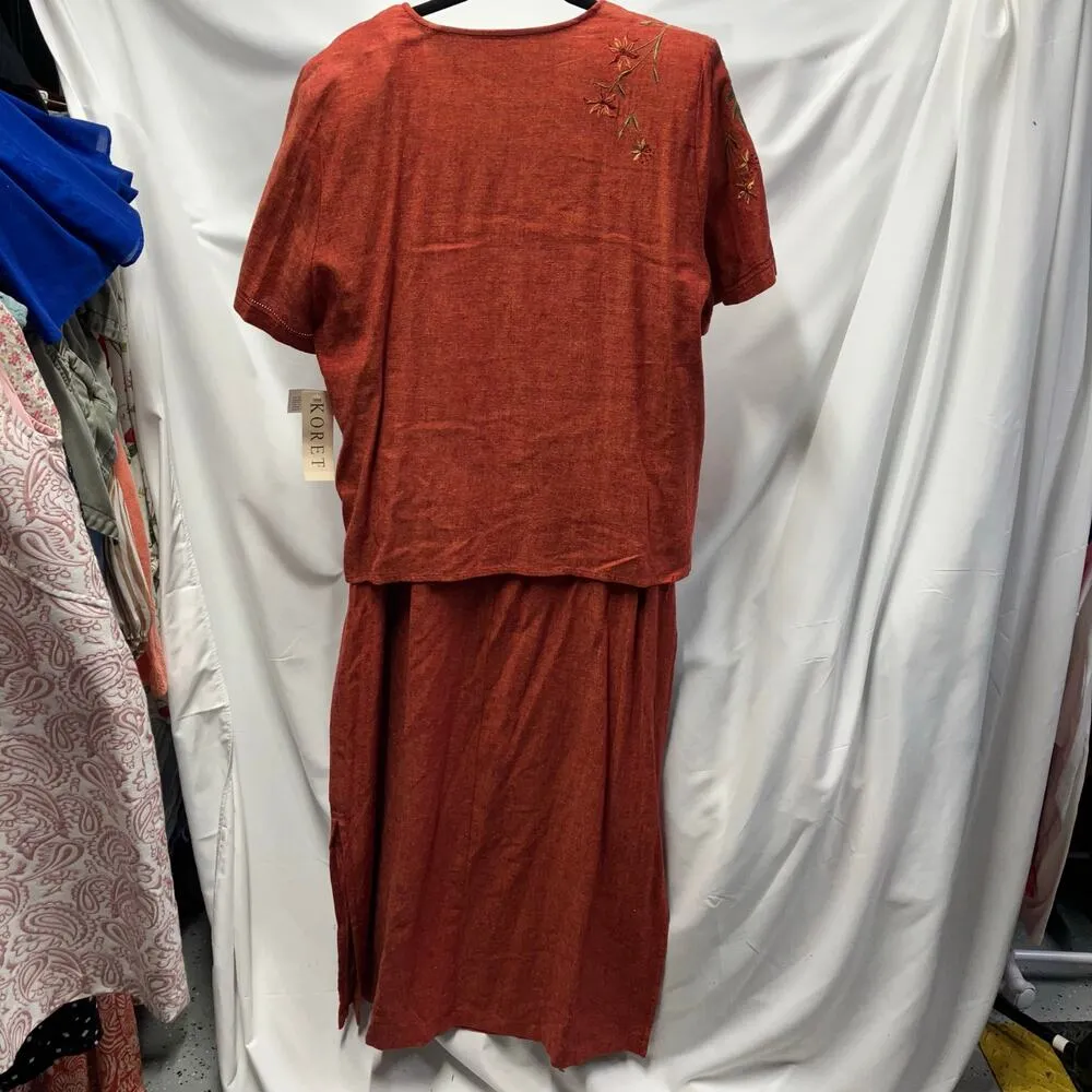Vintage Koret Women 16W Linen Blend Maxi Dress Outfit Set Embroidered New Orange - Image 14
