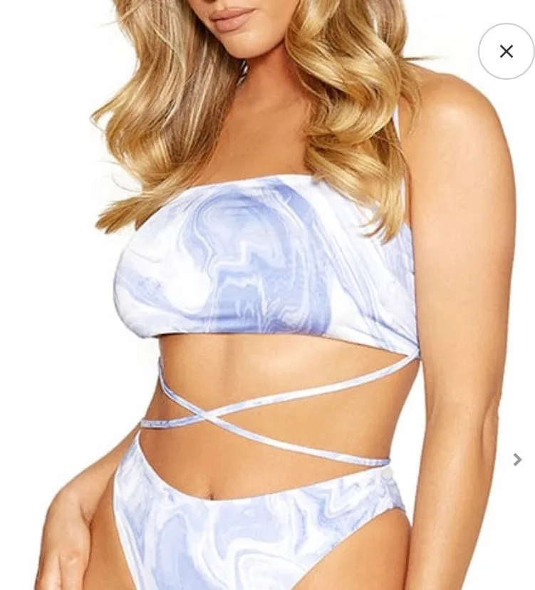 Naked Wardrobe Out of Office Bikini Top Blue Smoke EUC Backless Microbikini - Image 1