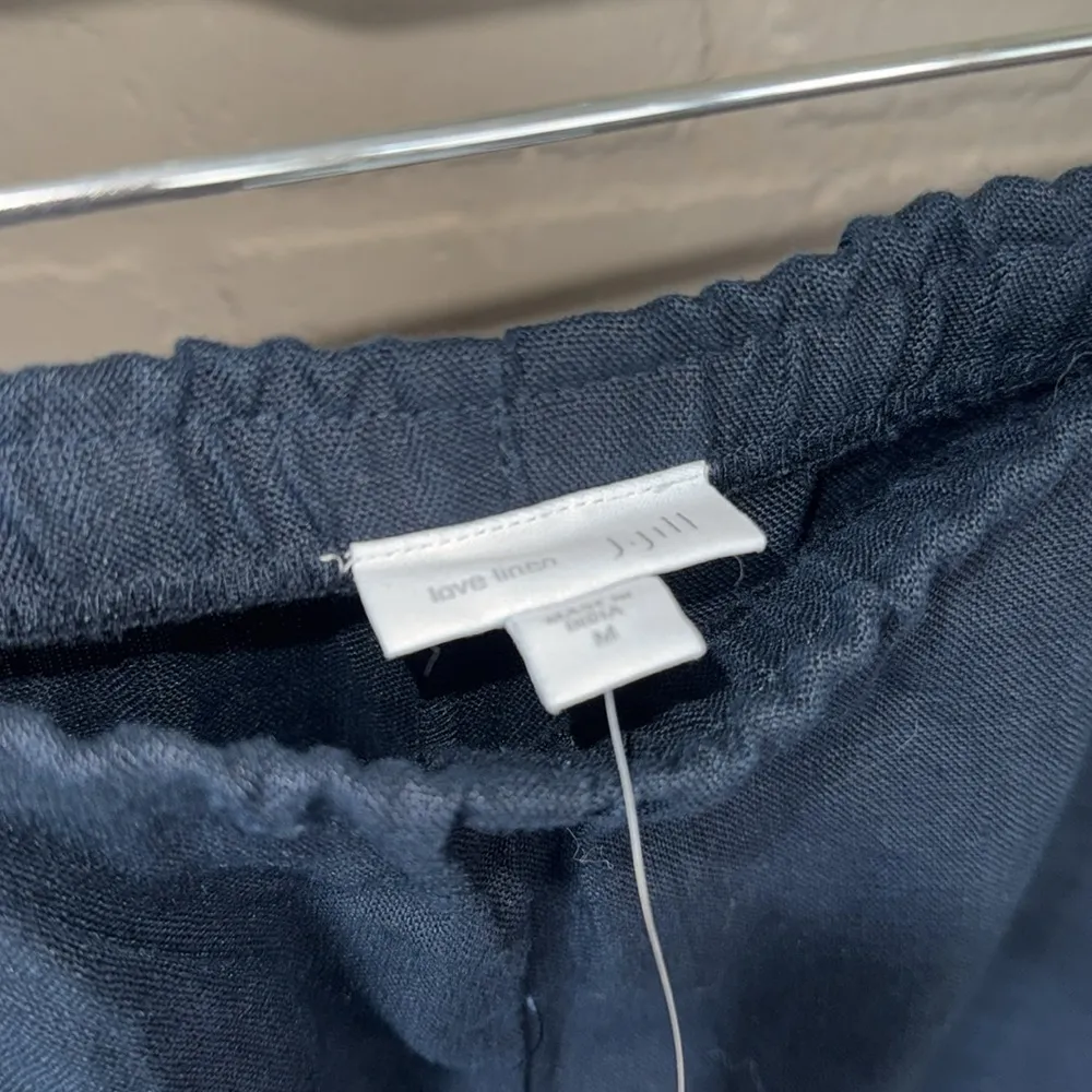 J Jill linen pants. Cropped medium NEW dep blue navy wide leg side slit pockets - Image 2