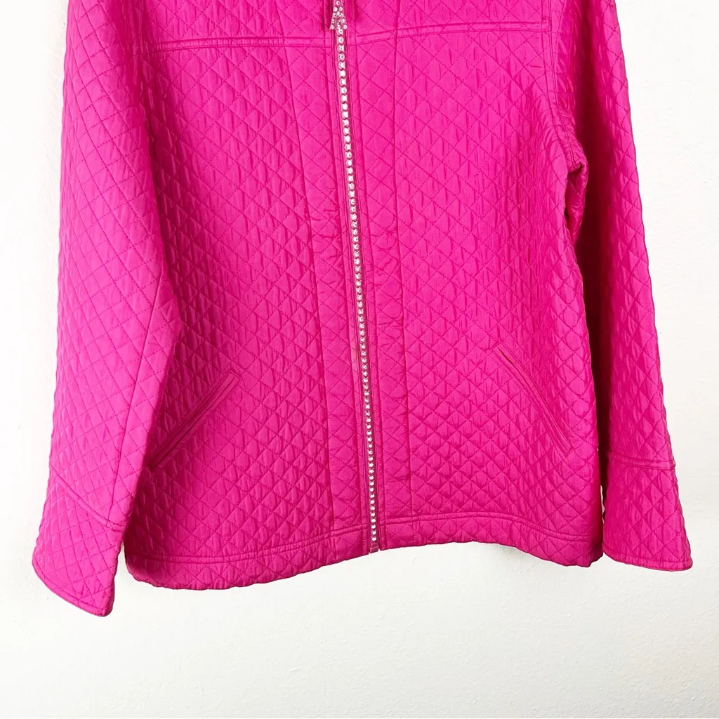 QUACKER FACTORY 100% Silk Pink Orange Rhinestone Zipper Quilted Jacket Medium - Image 8