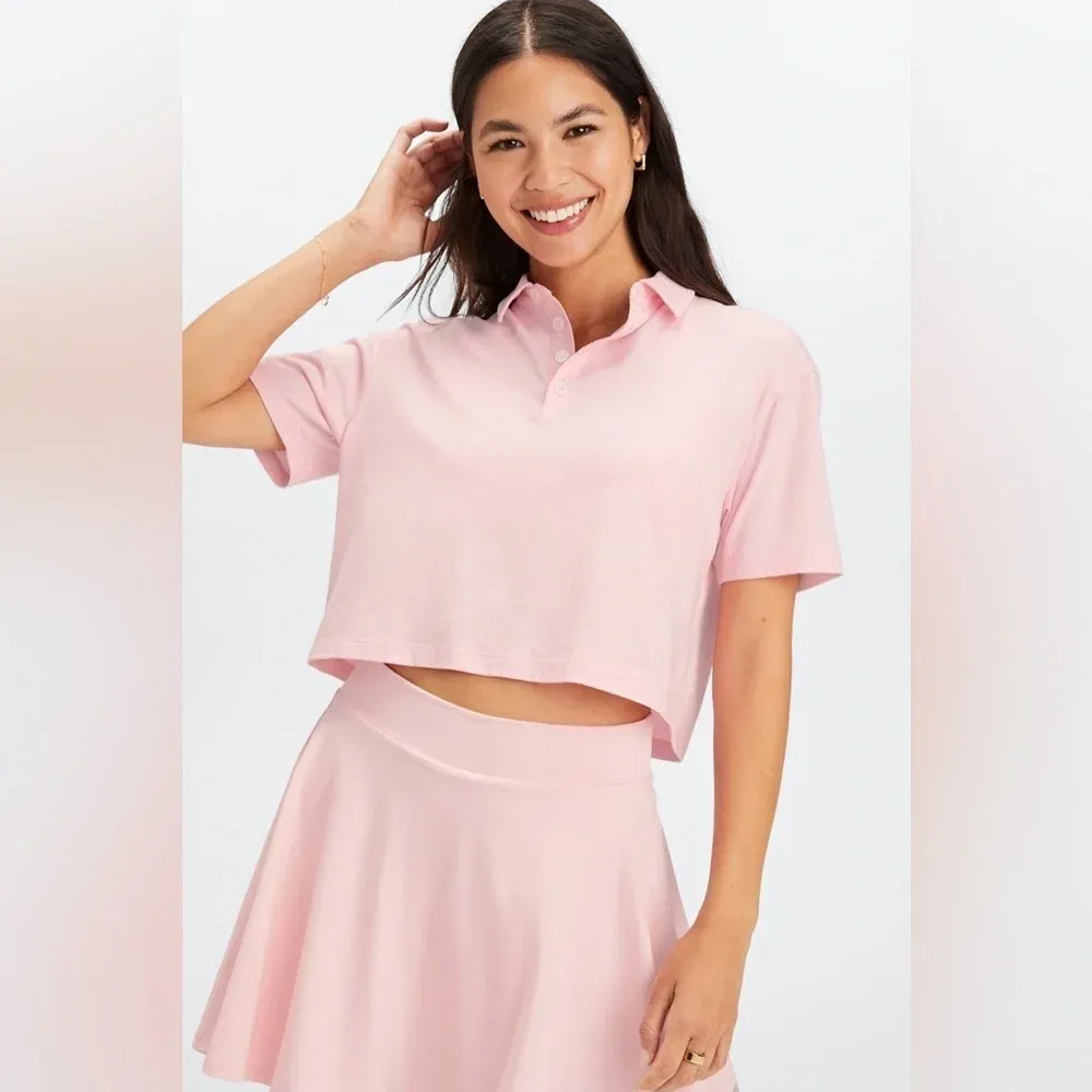 FABLETICS Boxy Short-Sleeve Polo Orchid Pink Large‎ NWOT - Image 3