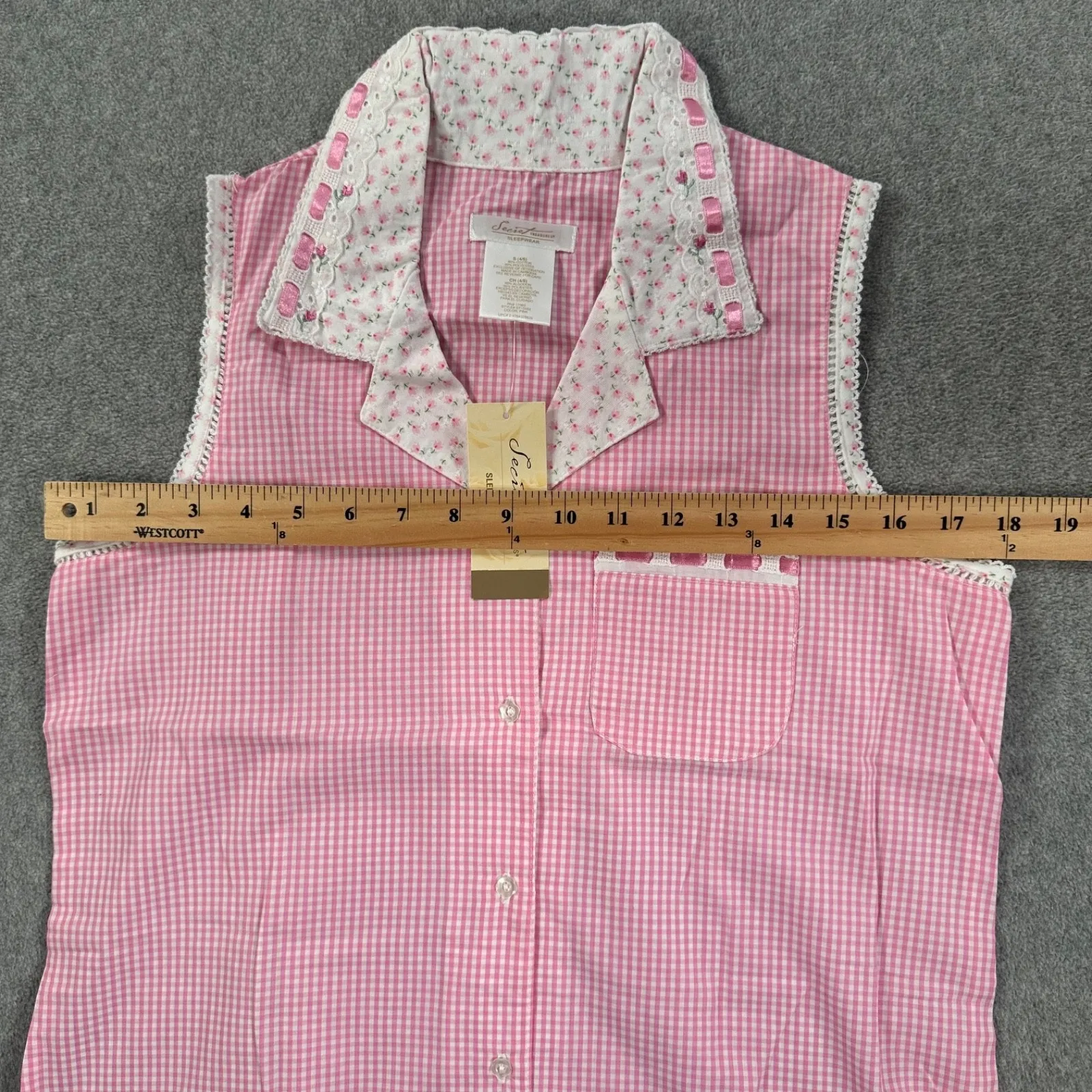 Secret Treasures Gingham Pajama Top Women's Small Pink Cottagecore Sleeveless - Image 6