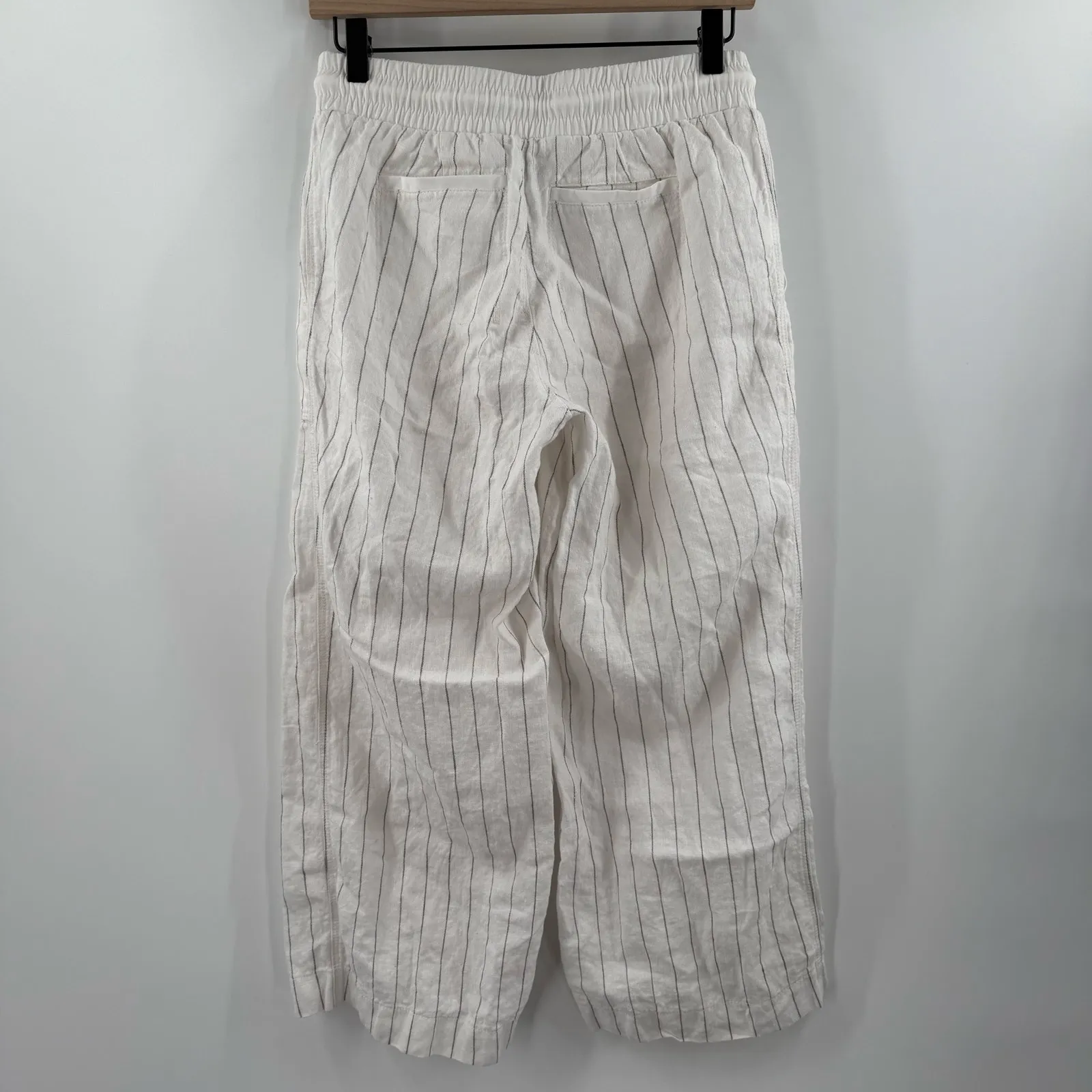 Athleta Bali Pants Women's SZ 2 Stripe 100% Linen White Drawstring Pull On Crop - Image 2
