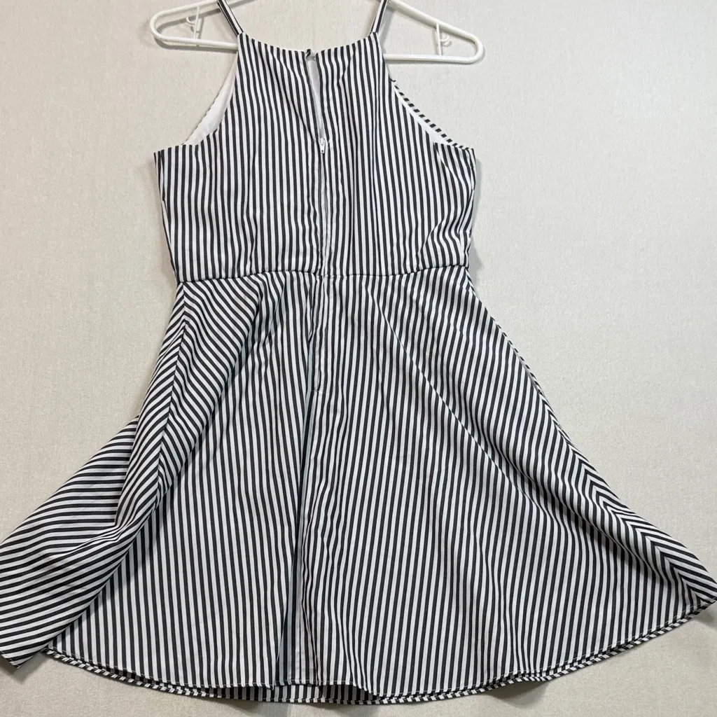 I.N. San Francisco Black and White Striped Dress with Floral Detail - Image 5