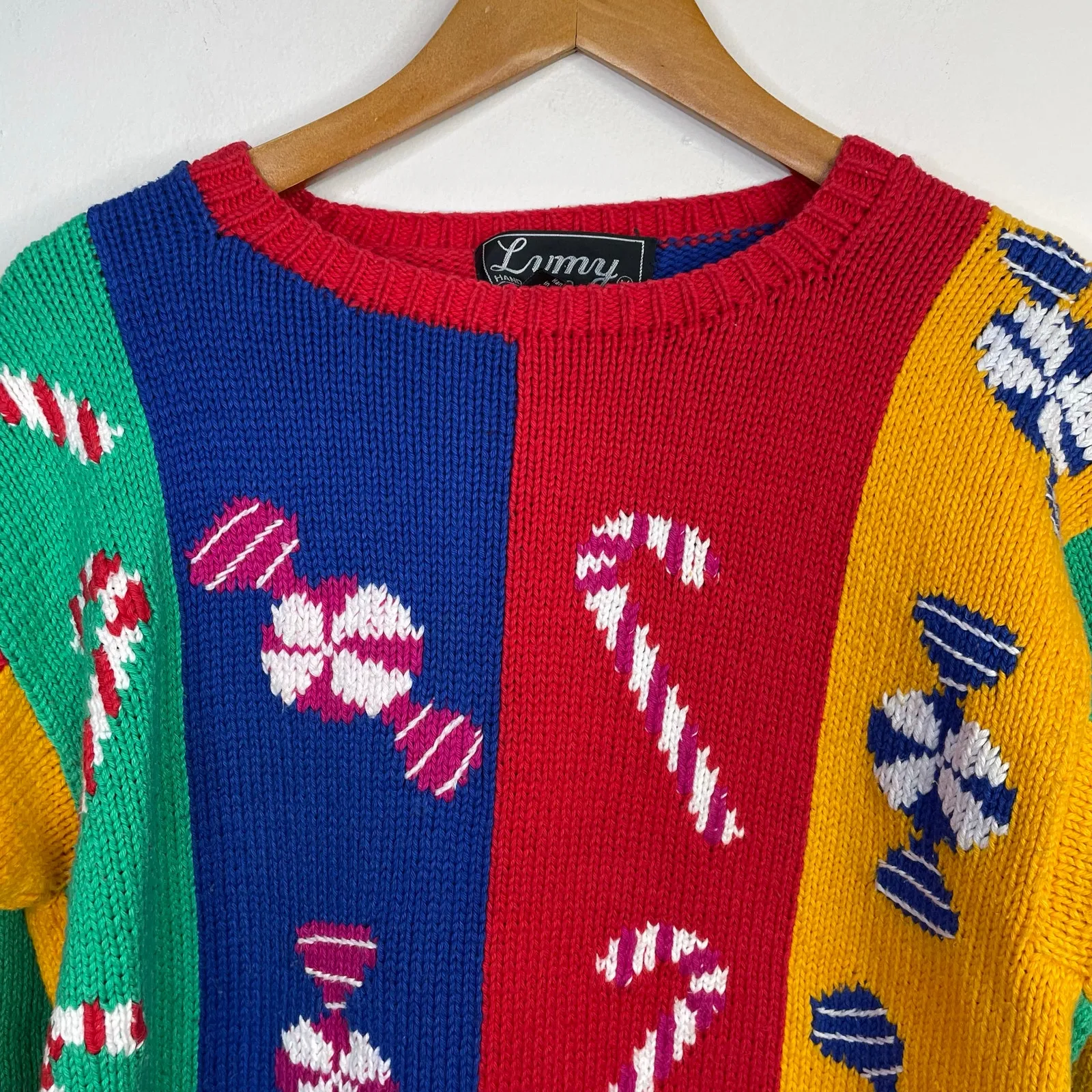 Vintage Lumy Handknit Peruvian Christmas Candy Sweets Cotton Sweater womens M Multiple Size M - Image 2