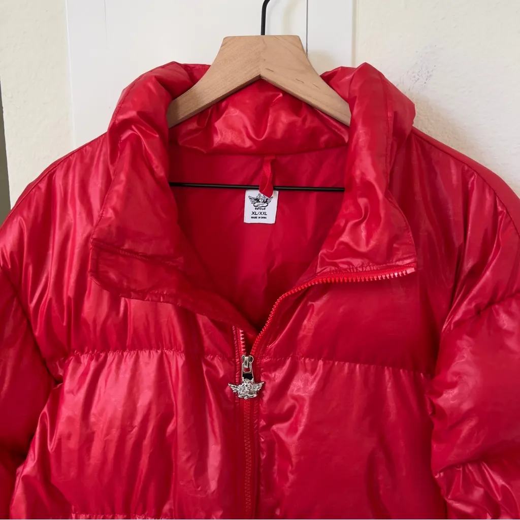 Boys Lie Red Puffer Logo Jacket Coat in Red - Image 7