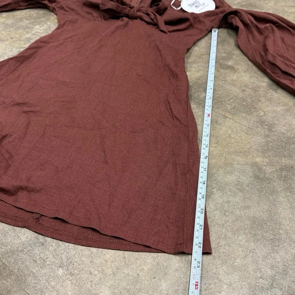 Princess Polly Karmen Coquette Long sleeve linen Mini Dress In Brown - Image 5