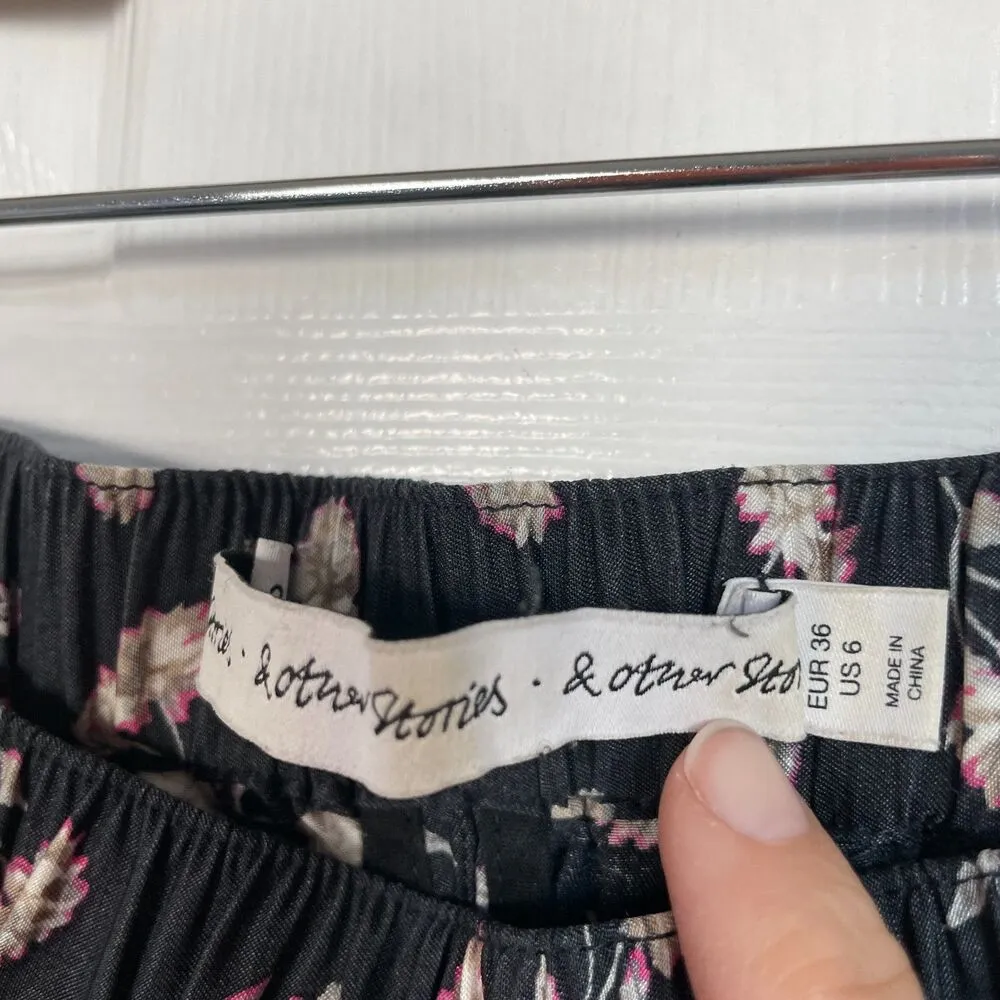 & Other Stories floral navy pants viscose size 6 womens pull on elastic waist - Image 2