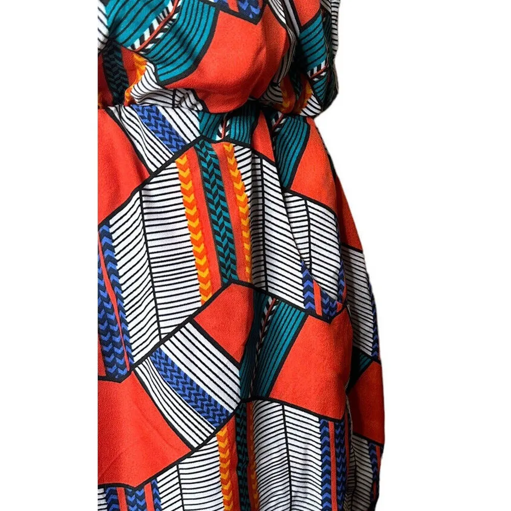 City Triangles Geometric Print Elastic Waist Blouson Strapless Dress w/Pockets M - Image 3