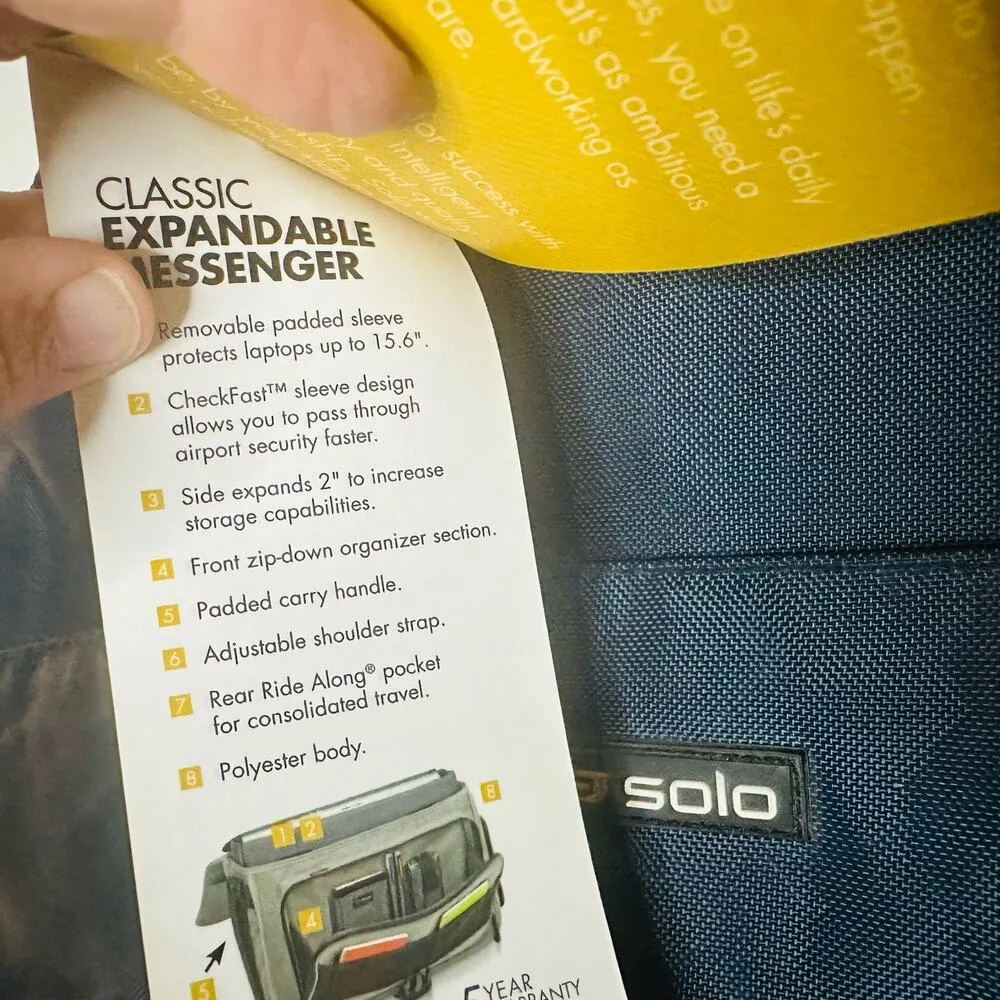 NWT SOLO Navy Expandable 15.6” Laptop Messenger Briefcase Shoulder Bag Blue - Image 14