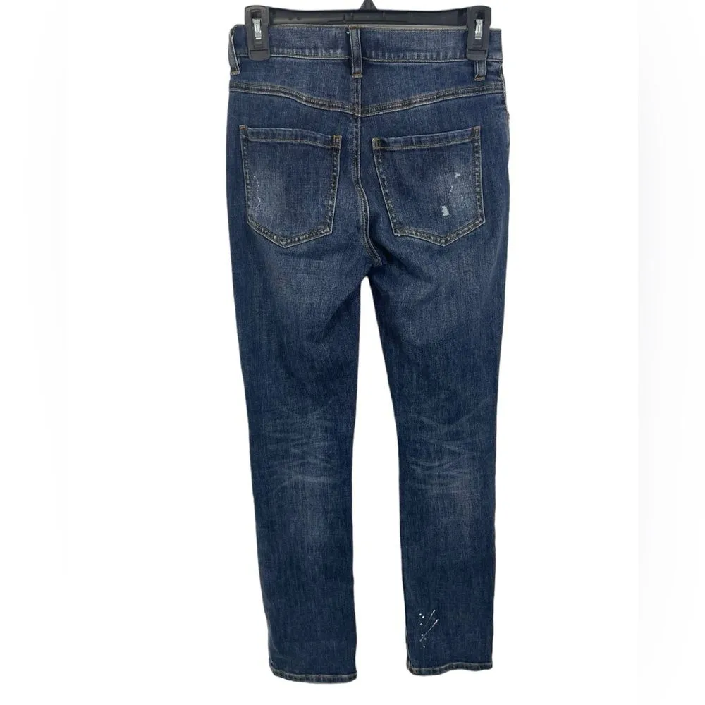 Cabi #6068 Button Fly Straight Leg Jeans Distressed Stretch‎ Size 0 - Image 5