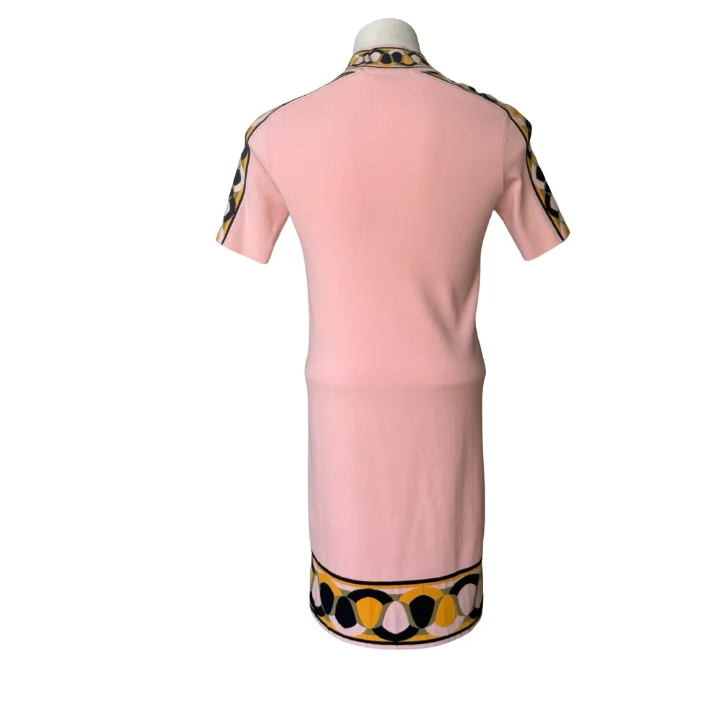 Emilio Pucci Knit Short Sleeve Mock Neck Dress with Geometric Border Trim, Sz XS - Image 2